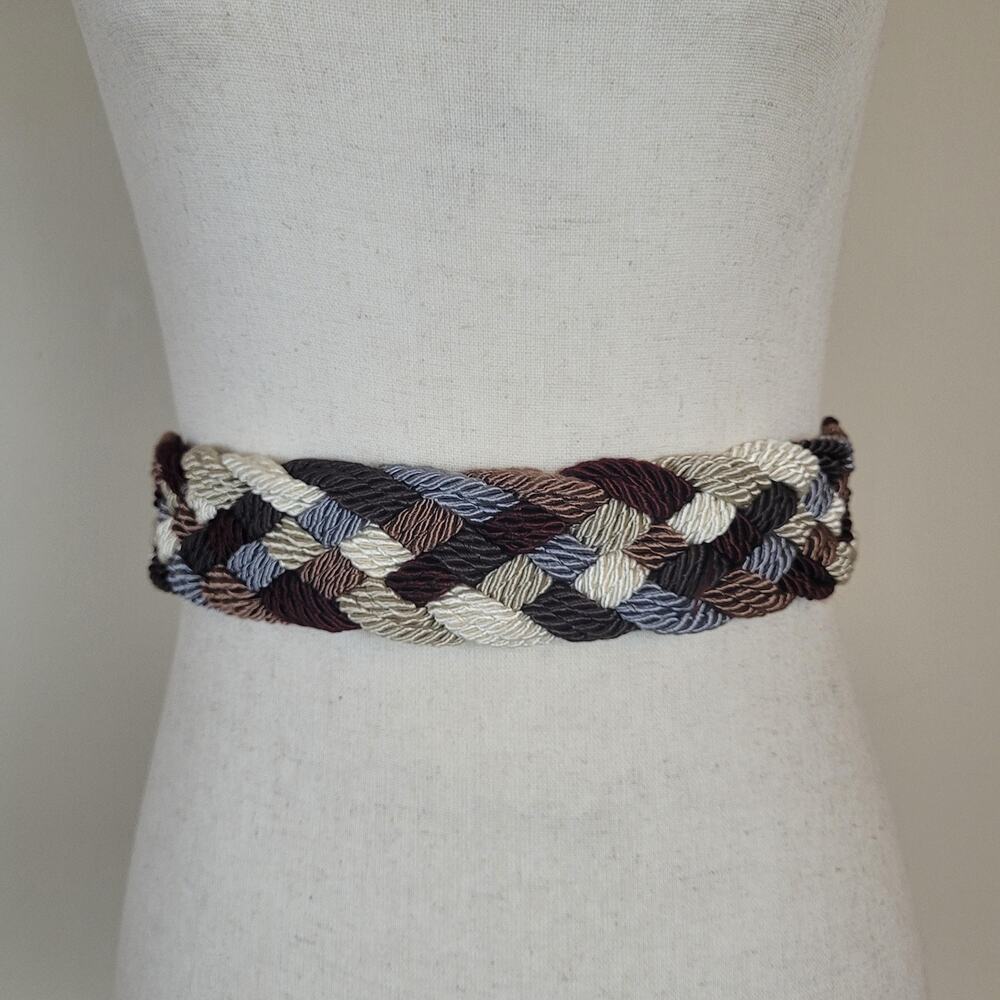 VTG Ginnie Johansen Rope Belt One Size Multicolor Fabric Braided Waist Boho 80s